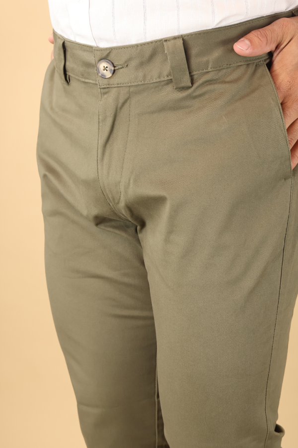 Pantalón Slim Fit Gabardina Verde Cemento Formal Para Caballero